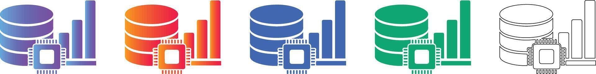 base de datos y procesador actuación íconos vector