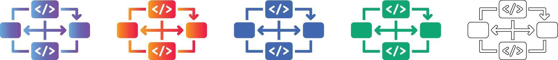 software desarrollo flujo de trabajo proceso íconos vector