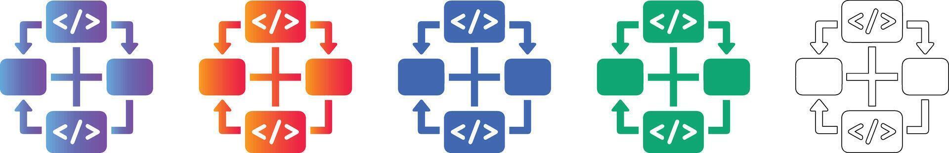 software desarrollo flujo de trabajo y codificación íconos vector