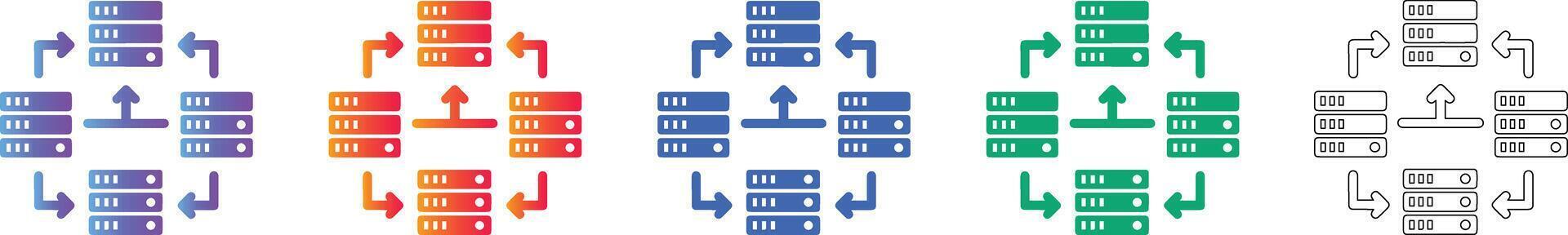 Cloud Server Infrastructure and Data Transfer Icons vector