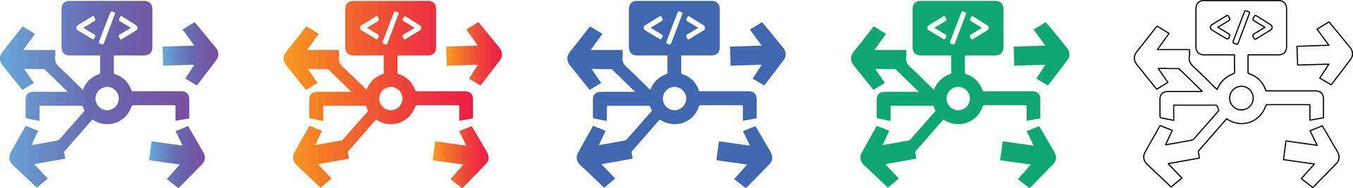 Code Development Workflow Icon Set vector