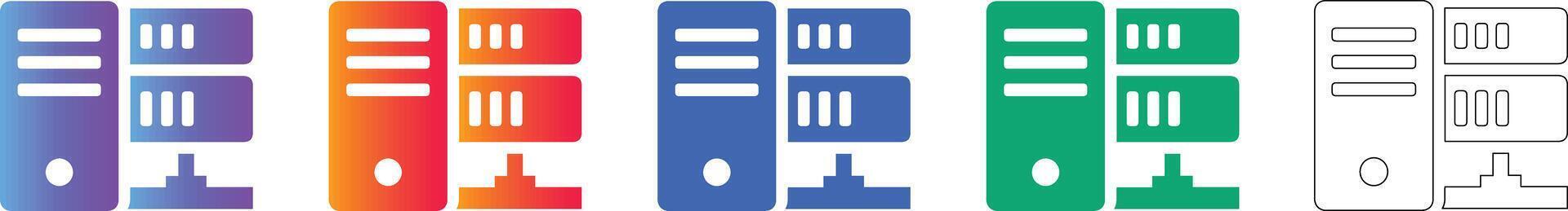 Computer Server Tower Infrastructure Icon Set vector