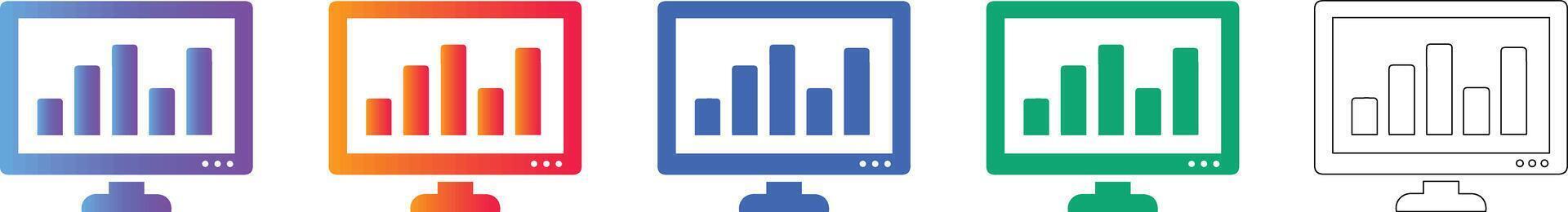Monitor Data Analytics Icon Set vector