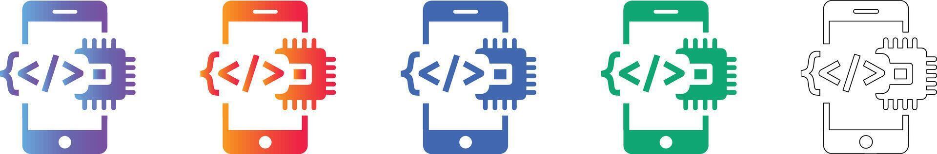 Mobile App Development Code Icons vector