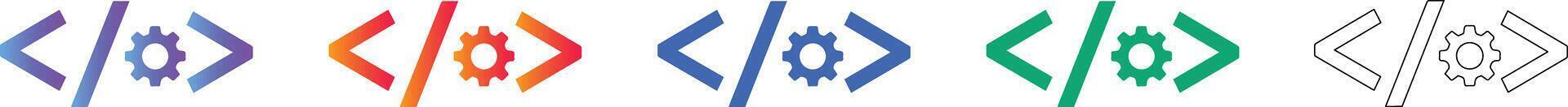 Programming Code Gear Icons Set vector
