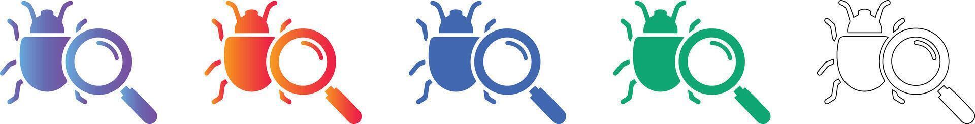 software error depuración buscar icono conjunto vector