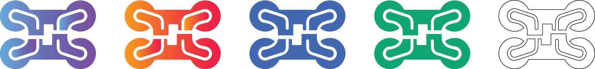 Interconnected Link Node Icon Set vector