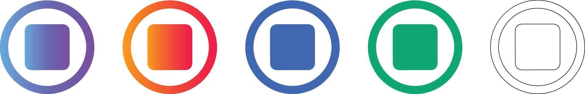Stop Button Circle Frame Icon Set vector