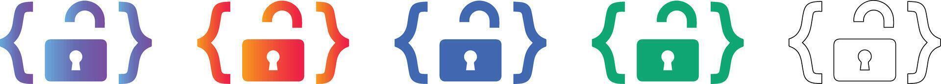 Unlocked Security Code and Programming Icon Set vector