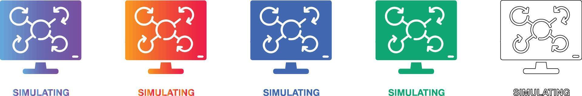 Computer Simulation Process Icon Set vector