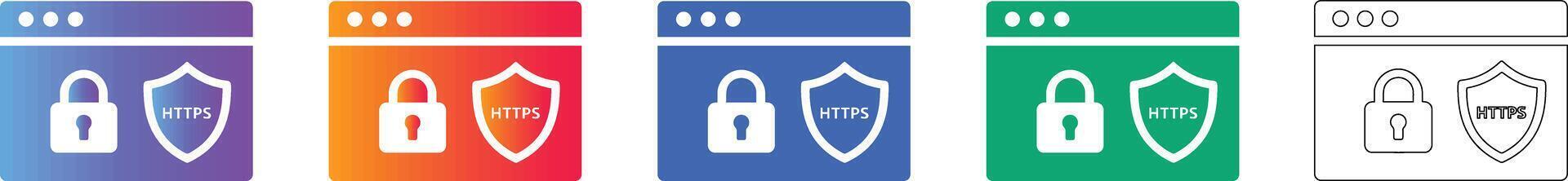 Website Security HTTPS Lock Icons Set vector