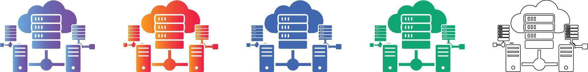 Cloud Computing Server Network Data Storage Icons Set vector