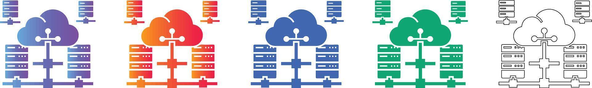 Cloud Computing and Server Network Integration Icon Set vector