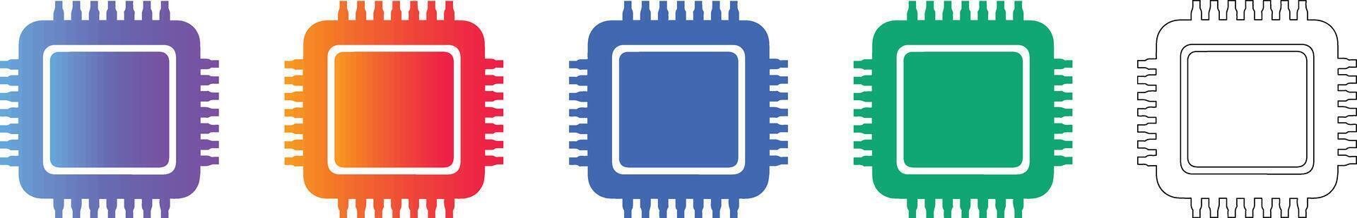 Computer Processor CPU Icon Set vector