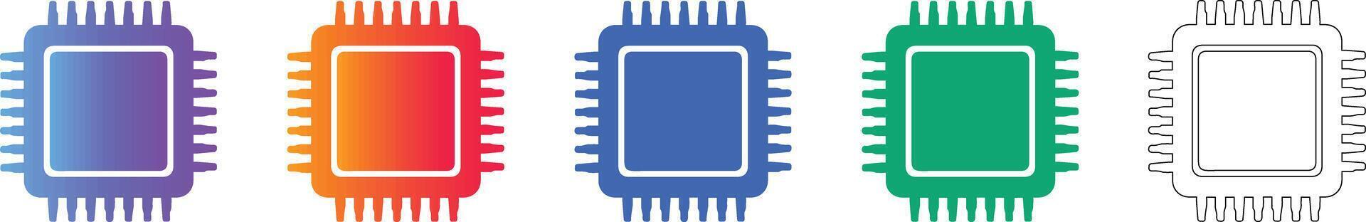 CPU Processor Chip Icon Set vector