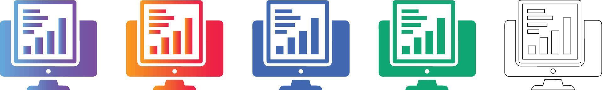 Desktop Computer Data Analysis Icons vector