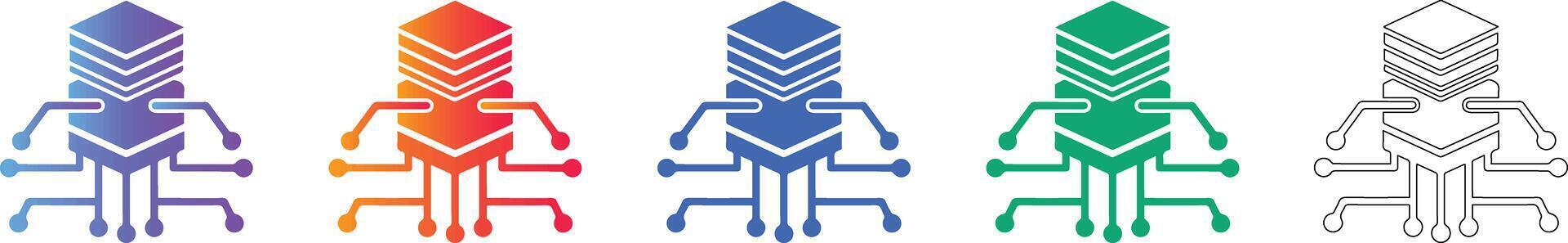 Digital Server Network Data Processing Icon Set vector