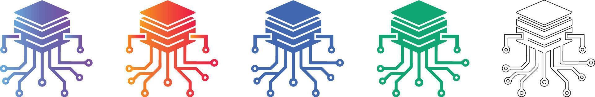 Digital Server Node Network Icon Set vector
