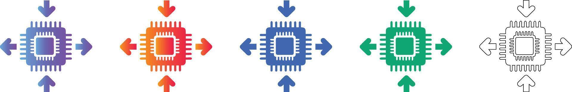 Microchip Processing Icon Set vector