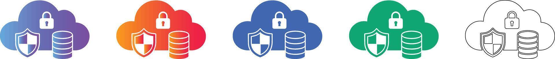 Cloud Security and Database Icon Set vector