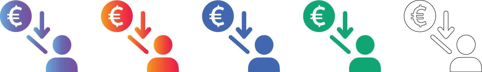 Euro Currency Decrease Icons with Downward Arrow vector