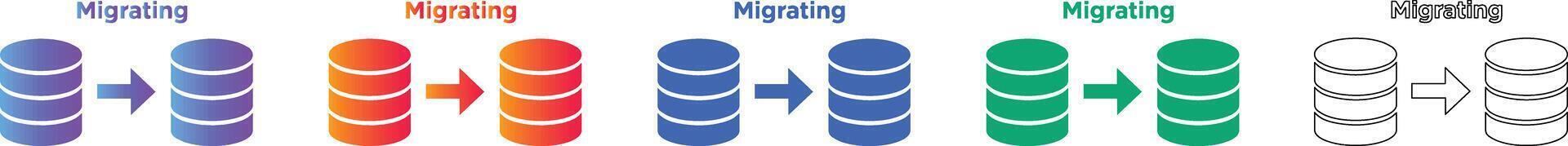 datos migración proceso icono conjunto vector