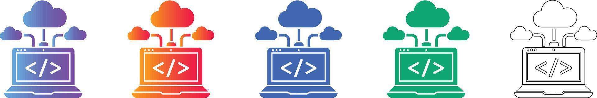 Cloud Computing Code Development Icon Set vector