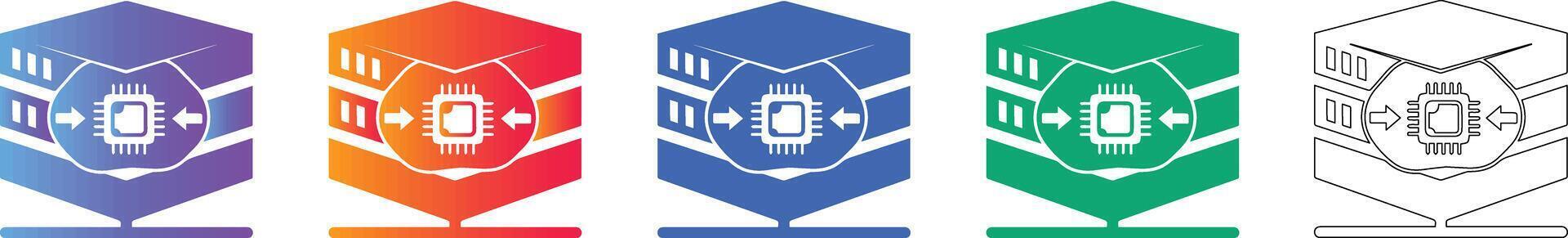 Data Processing Server and Microchip Icon Set vector