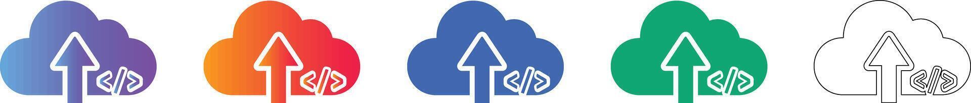 Cloud Upload Code Icon Set for Web Developers vector