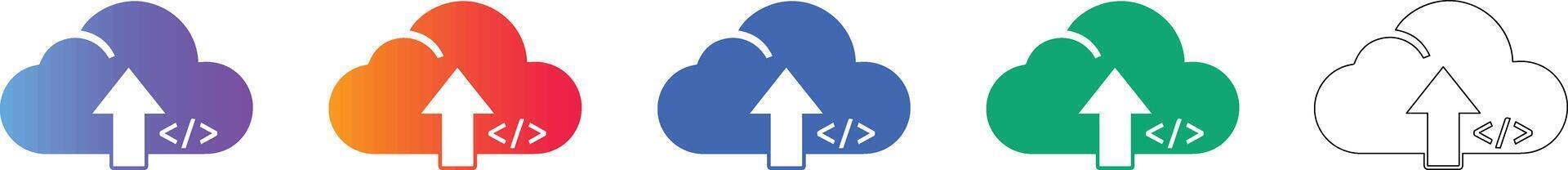 Cloud Coding Upload Icon Set vector