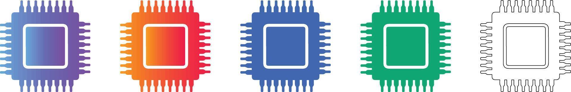 Computer Chip Processor Icon Set vector