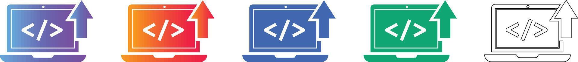 ordenador portátil código subir desarrollo íconos vector
