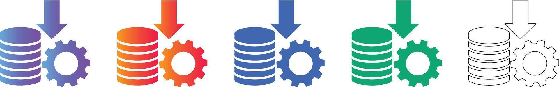 datos Procesando engranaje icono conjunto vector
