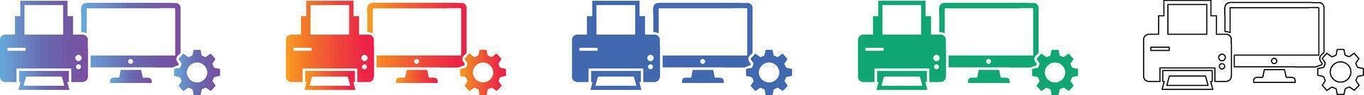 impresora y computadora tecnología apoyo íconos vector