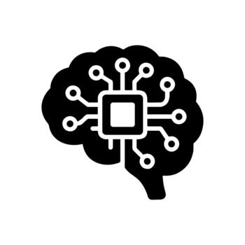 sólido plano cerebro con UPC chip artificial inteligencia concepto icono vector