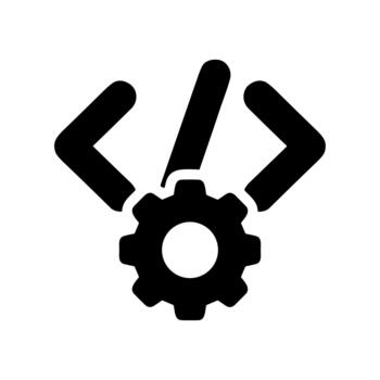 Solid Style Programming Code with Gear Shape Flat Icon Symbol vector