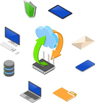 datos red nube informática tecnología isométrica vector