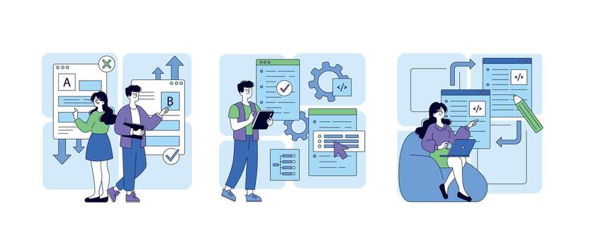 People Analyzing Software Development Flowchart vector