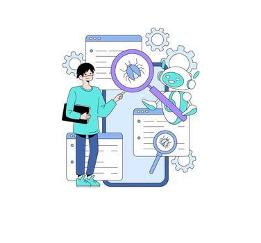 Bug Detection Concept with Developer and Robot vector