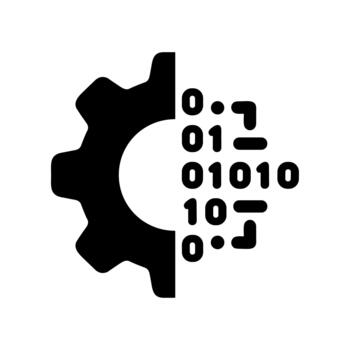 Flat Glyph Gear Binary Code Conversion Process Icon Symbol vector