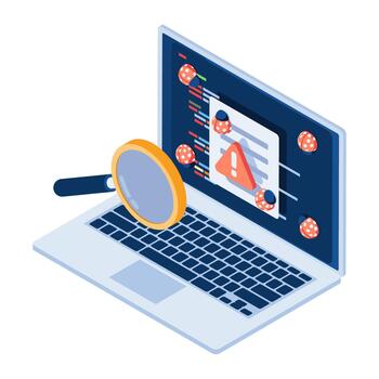 isométrica lupa exploración error en el programación código vector