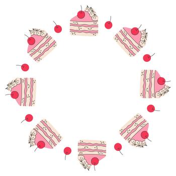 Cake Slice Cherry Circle Frame vector