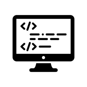 Solid Computer Monitor Coding HTML Tag Interface Programing Icon vector