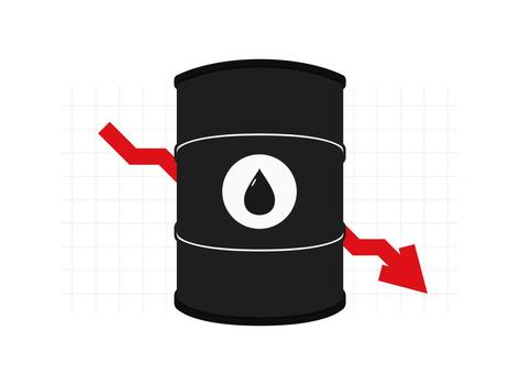 Oil barrel with falling arrow symbolizing decrease in oil price vector