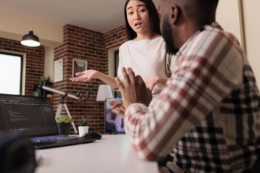 Web developers using digital terminal window on laptop, programming new online app interface with css html script. Developing encryption source with firewall and cloud computing. photo