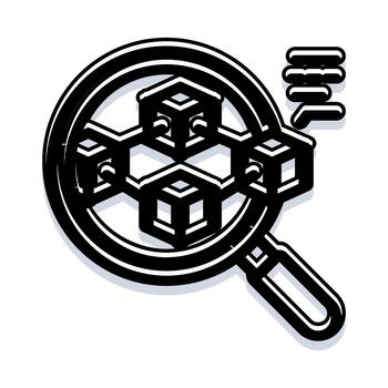 Magnifying glass analyzing blockchain network data security vector