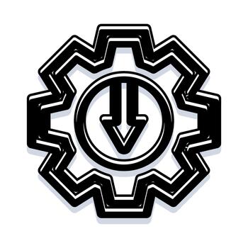 engranaje icono con abajo flecha indicando disminución proceso vector