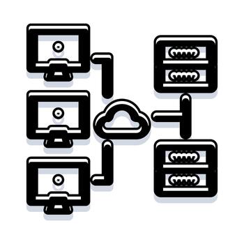 Cloud computing data network connecting computers and servers vector