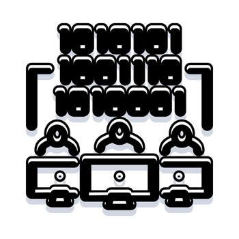 Developers team working on binary code programming project vector