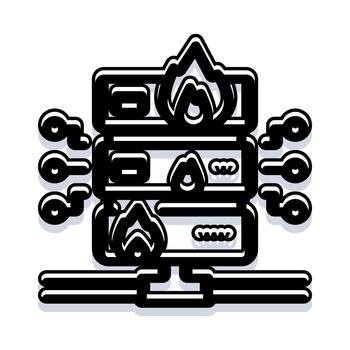 Server rack data processing unit overheating on fire vector